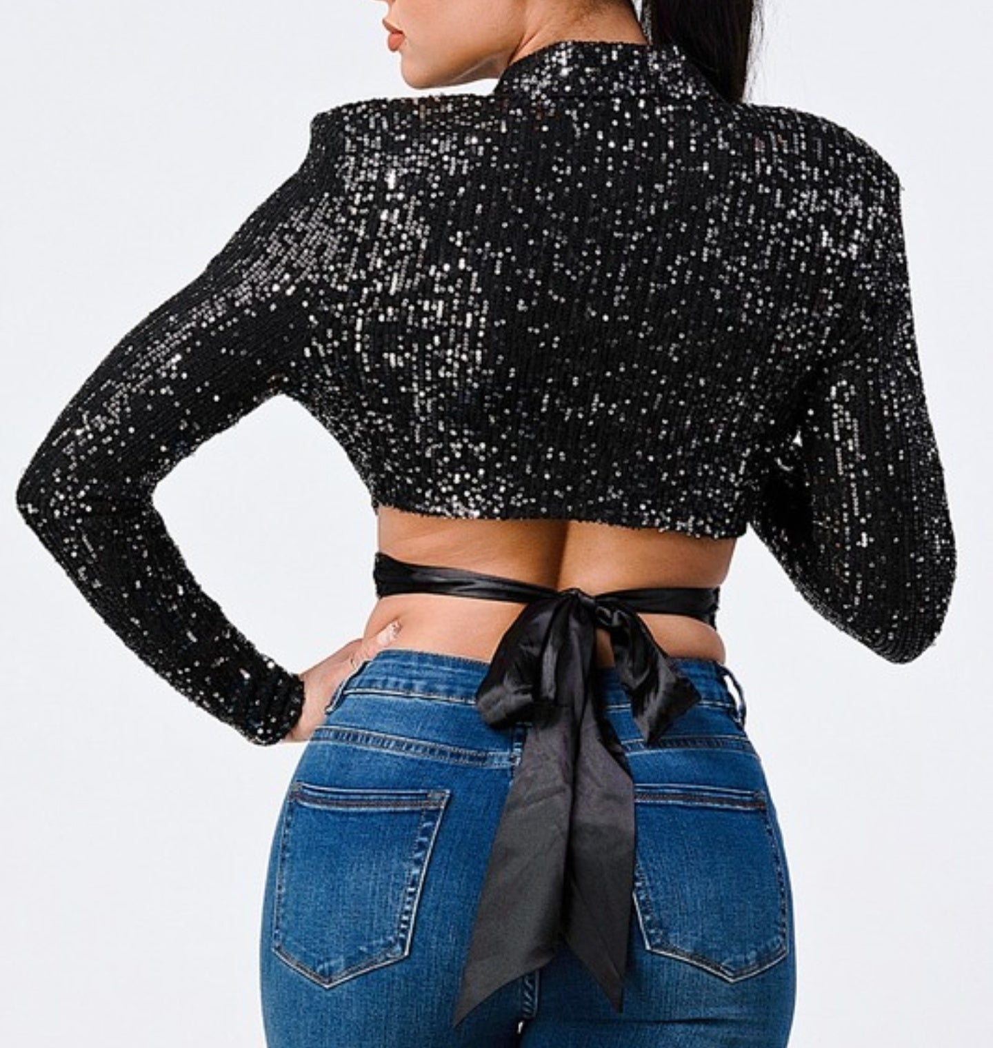 Sequin crop long sleeve