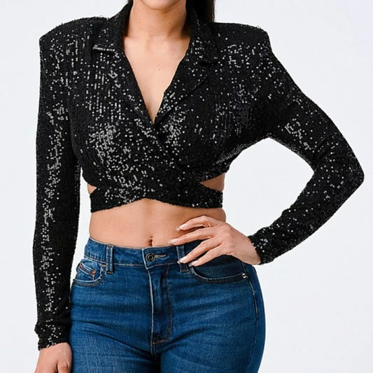 Sequin crop long sleeve